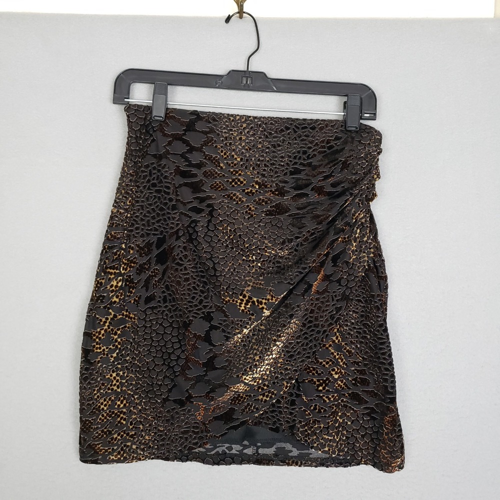 Windsor Sz L Animal Print Drape Layer Mini Skirt Black Brown Party Cocktail Club